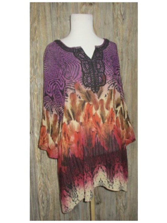 Maggie Barnes Tops - Catherines Crinkle Leaf V Neck 3/4 Slv Womens Petite Sz 2XWP Fairy Grunge Witch